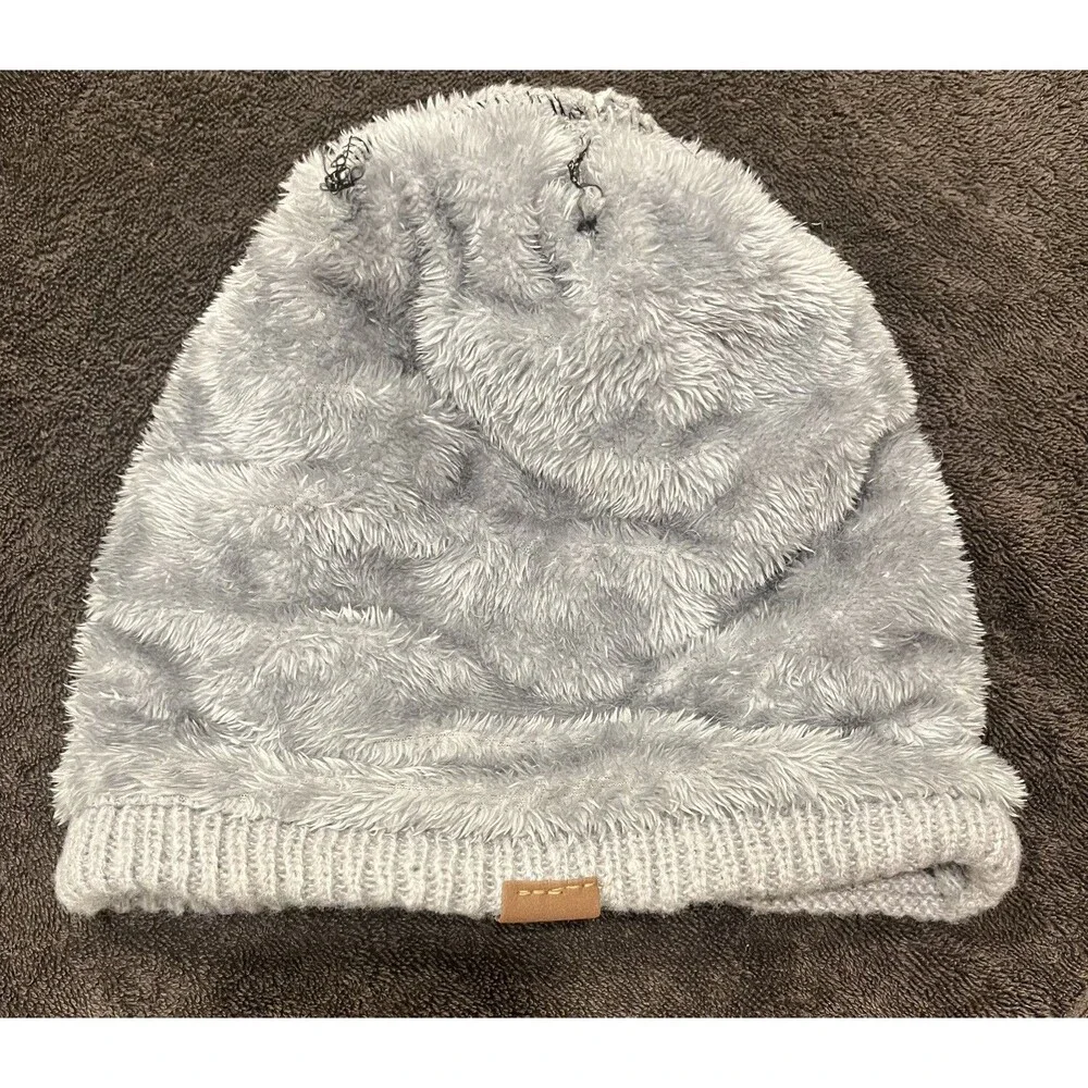 Gray Fleece Lined Knit Beanie Toboggan Soft Warm Winter Hat Unisex One Size